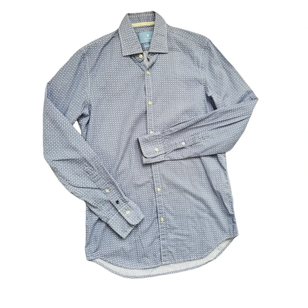 Pierre Cardin Mens Slim Fit Long Sleeve Dress Shirt Size 40 (M) Blue Pattern - Picture 6 of 16